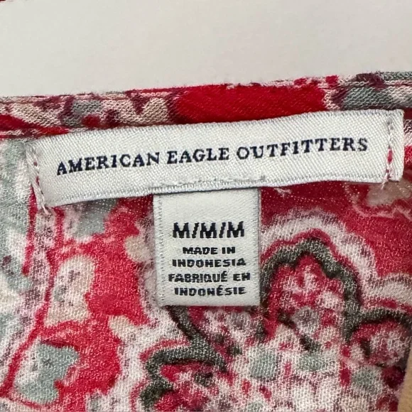 American Eagle Paisley Halter Tunic Tank Top Red Flowy Boho Resort Concert M - Picture 6 of 11